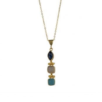 Necklace made from brass, aqua Ch., Chalcedony, Lapislazuli